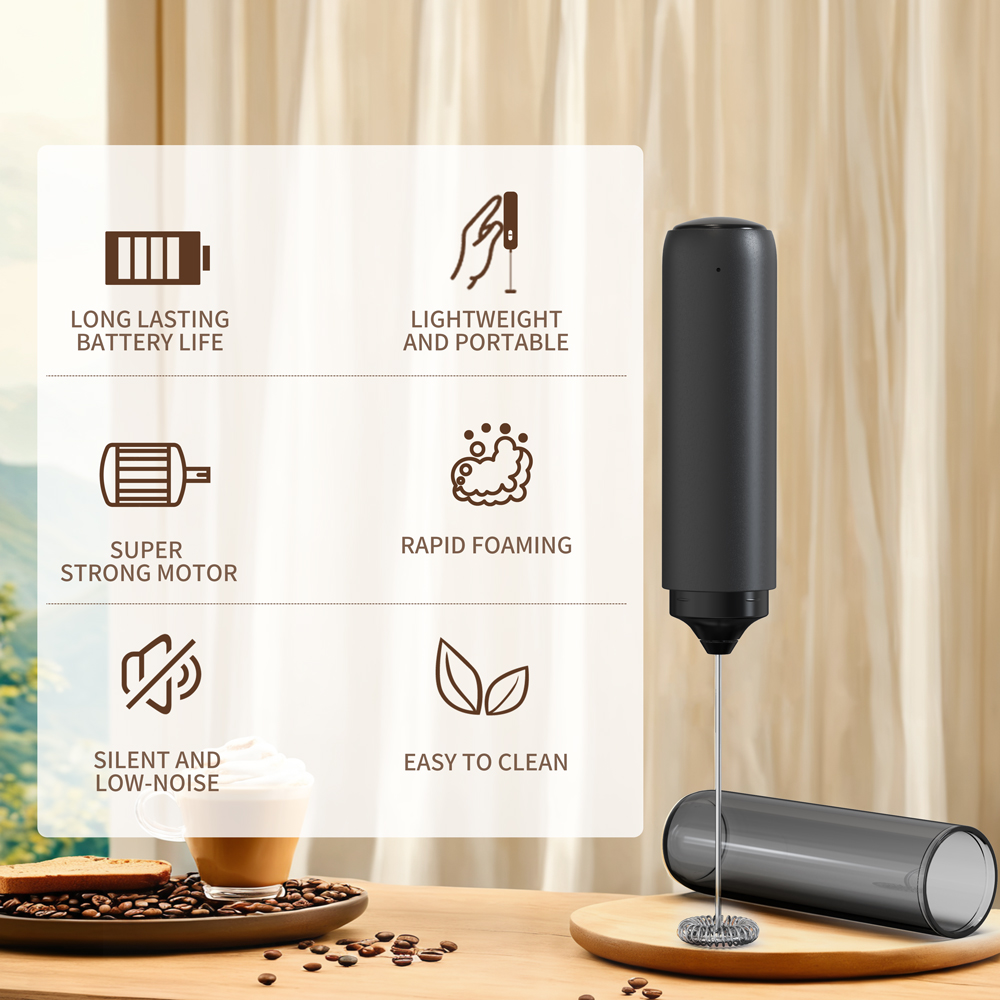 Electric Milk Frother Handheld - Mousseur à lait puissant pour la